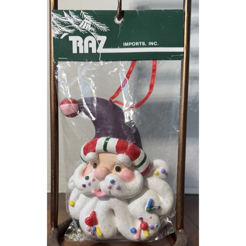 Raz Imports Faux Frosting Candy Santa Ornament New Whimsical Colorful Holiday